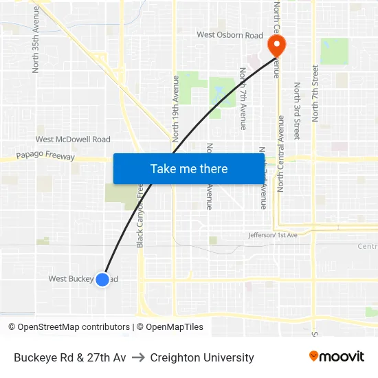 Buckeye Rd & 27th Av to Creighton University map