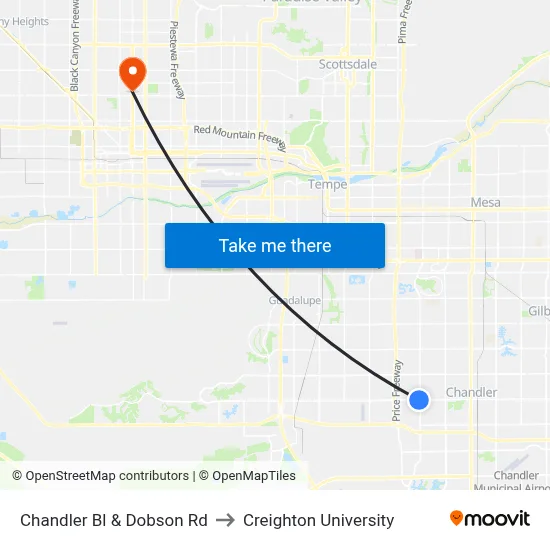 Chandler Bl & Dobson Rd to Creighton University map
