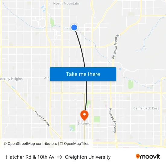 Hatcher Rd & 10th Av to Creighton University map