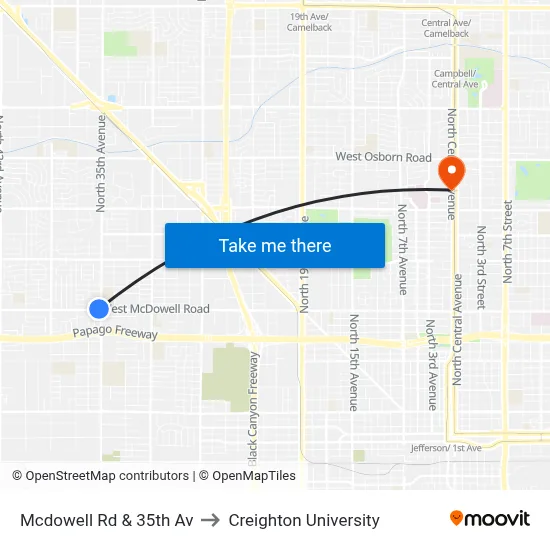 Mcdowell Rd & 35th Av to Creighton University map