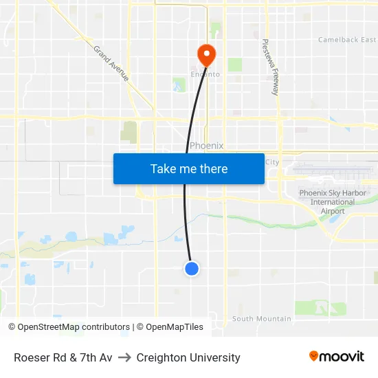 Roeser Rd & 7th Av to Creighton University map