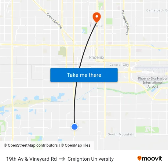 19th Av & Vineyard Rd to Creighton University map