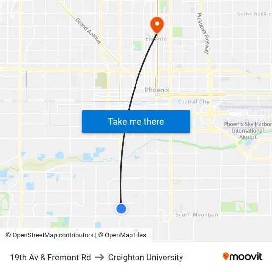19th Av & Fremont Rd to Creighton University map