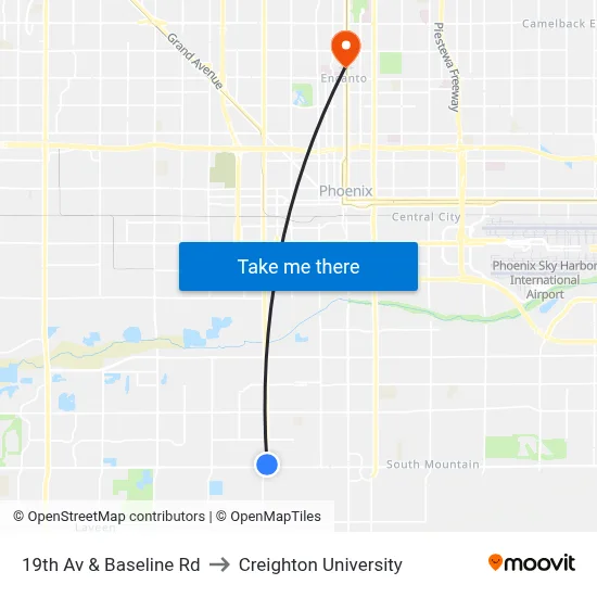 19th Av & Baseline Rd to Creighton University map