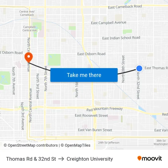 Thomas Rd & 32nd St to Creighton University map