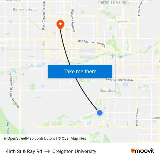 48th St & Ray Rd to Creighton University map