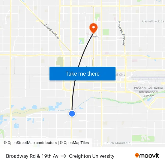 Broadway Rd & 19th Av to Creighton University map