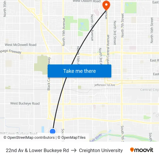22nd Av & Lower Buckeye Rd to Creighton University map