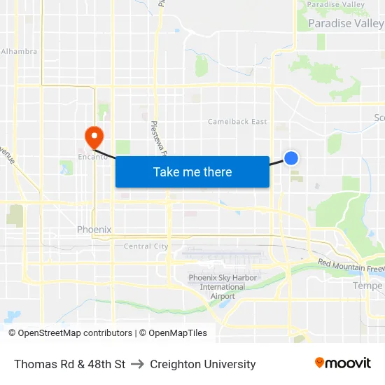 Thomas Rd & 48th St to Creighton University map