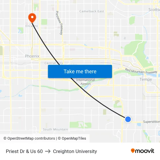 Priest Dr & Us 60 to Creighton University map