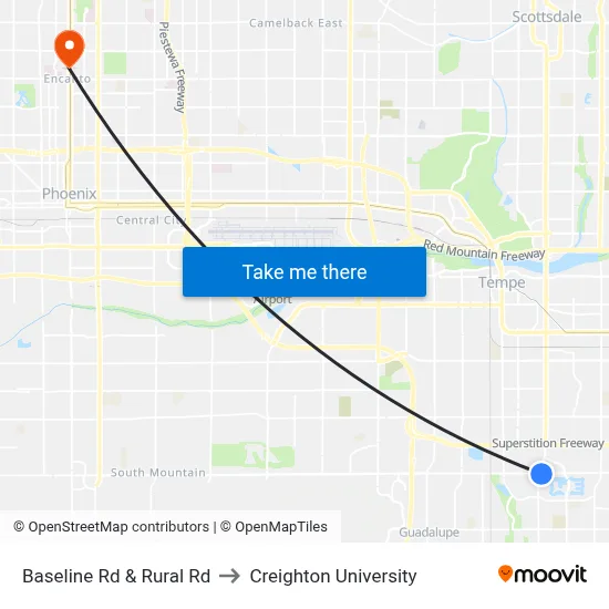 Baseline Rd & Rural Rd to Creighton University map