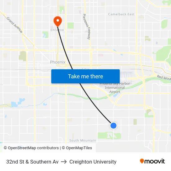 32nd St & Southern Av to Creighton University map