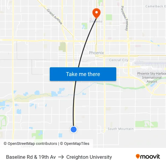 Baseline Rd & 19th Av to Creighton University map