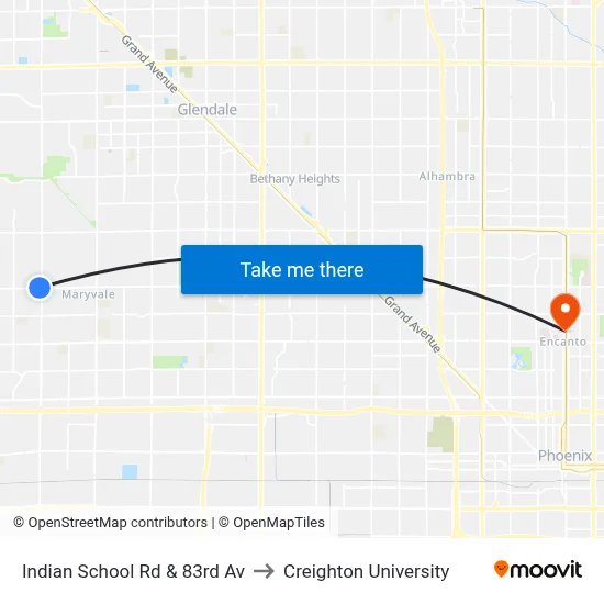 Indian School Rd & 83rd Av to Creighton University map