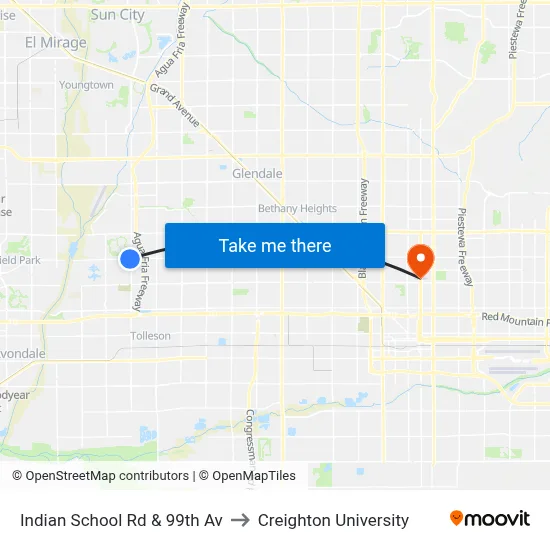 Indian School Rd & 99th Av to Creighton University map