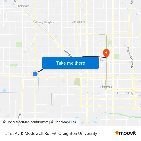 51st Av & Mcdowell Rd to Creighton University map