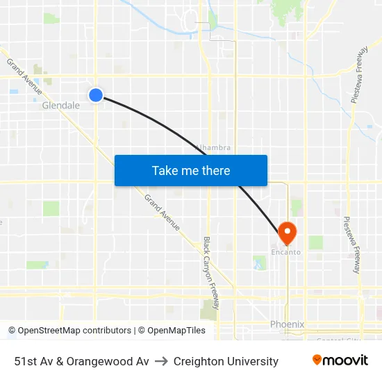 51st Av & Orangewood Av to Creighton University map