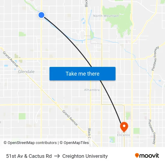 51st Av & Cactus Rd to Creighton University map