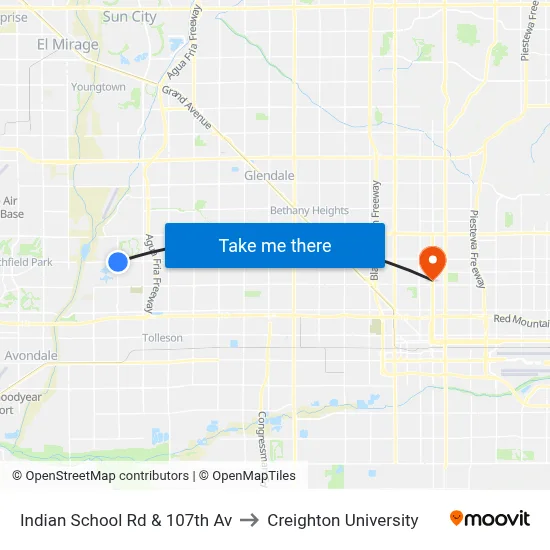 Indian School Rd & 107th Av to Creighton University map