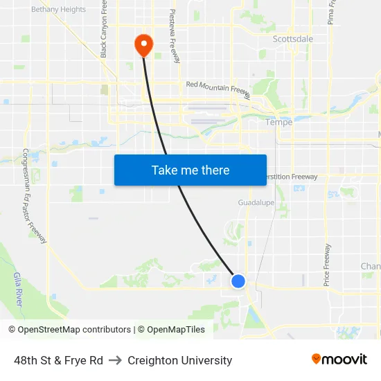 48th St & Frye Rd to Creighton University map