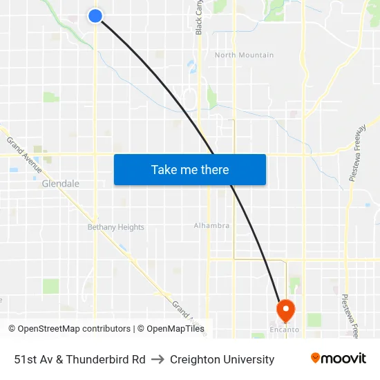 51st Av & Thunderbird Rd to Creighton University map