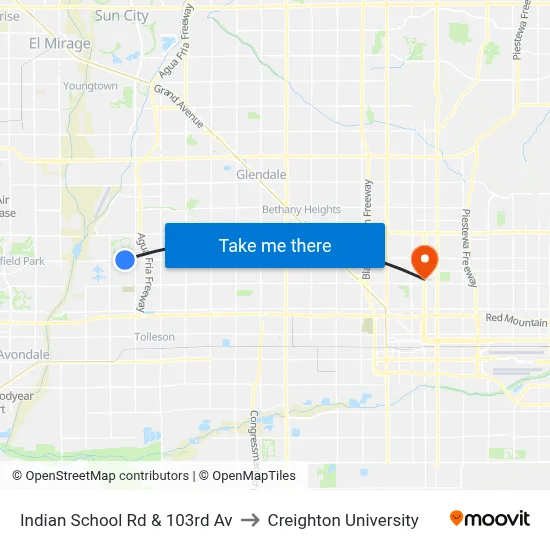 Indian School Rd & 103rd Av to Creighton University map