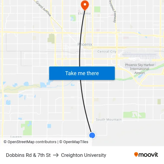 Dobbins Rd & 7th St to Creighton University map