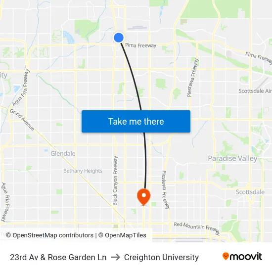 23rd Av & Rose Garden Ln to Creighton University map