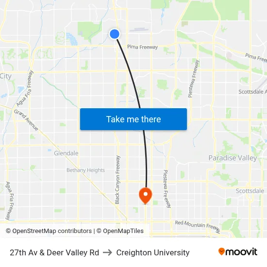 27th Av & Deer Valley Rd to Creighton University map