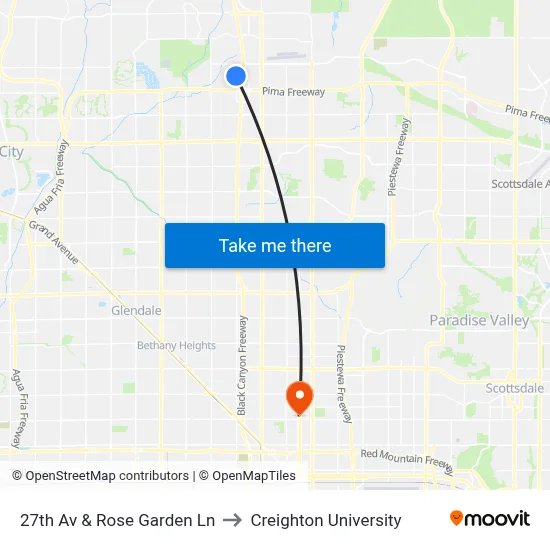 27th Av & Rose Garden Ln to Creighton University map