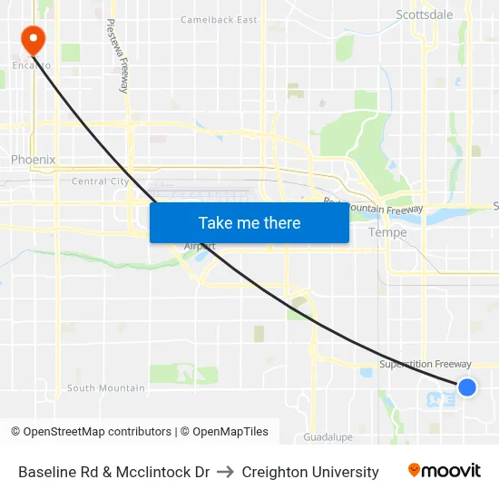 Baseline Rd & Mcclintock Dr to Creighton University map
