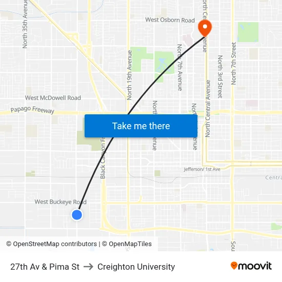 27th Av & Pima St to Creighton University map