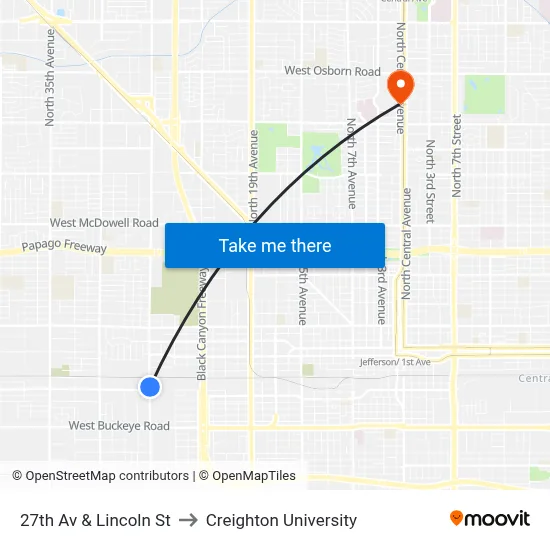 27th Av & Lincoln St to Creighton University map