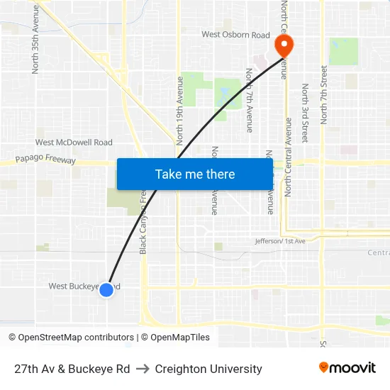 27th Av & Buckeye Rd to Creighton University map