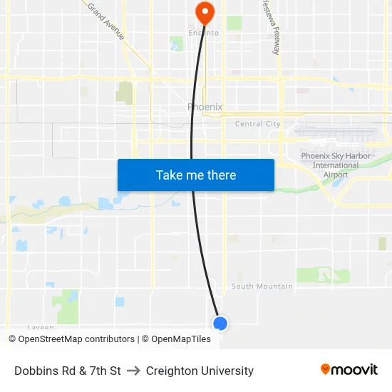 Dobbins Rd & 7th St to Creighton University map