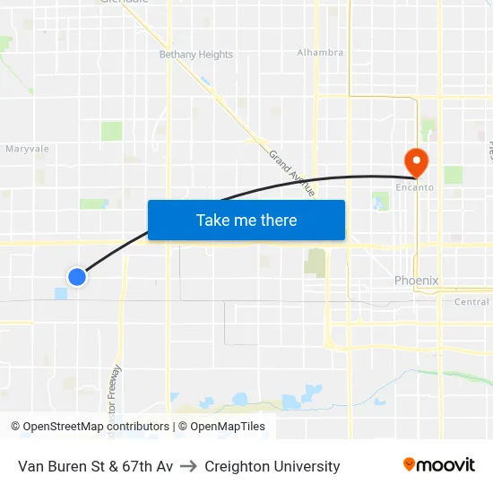 Van Buren St & 67th Av to Creighton University map