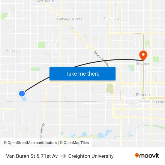 Van Buren St & 71st Av to Creighton University map