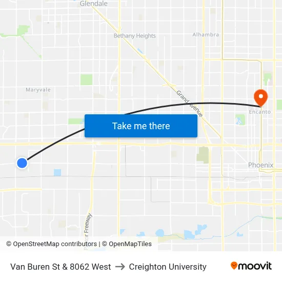 Van Buren St & 8062 West to Creighton University map