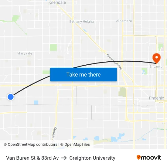 Van Buren St & 83rd Av to Creighton University map