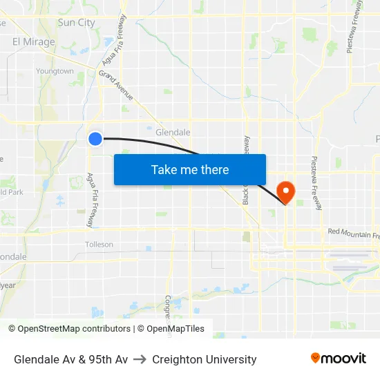 Glendale Av & 95th Av to Creighton University map