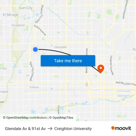 Glendale Av & 91st Av to Creighton University map