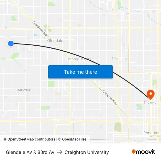 Glendale Av & 83rd Av to Creighton University map
