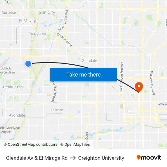 Glendale Av & El Mirage Rd to Creighton University map
