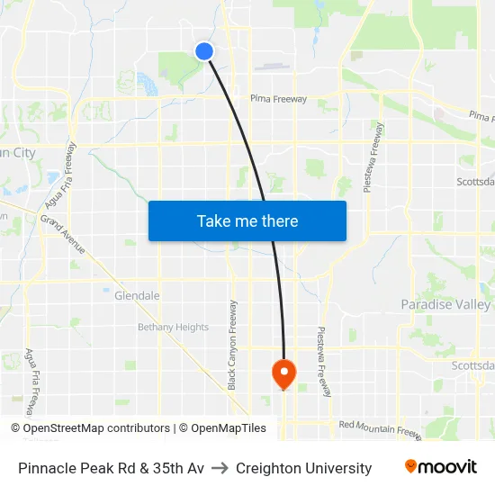 Pinnacle Peak Rd & 35th Av to Creighton University map