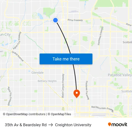 35th Av & Beardsley Rd to Creighton University map