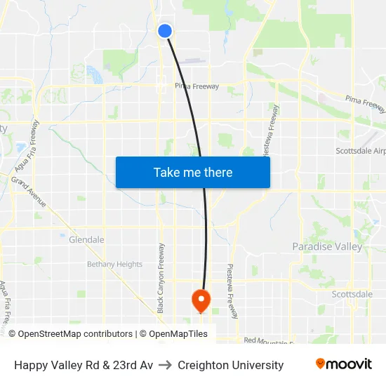 Happy Valley Rd & 23rd Av to Creighton University map
