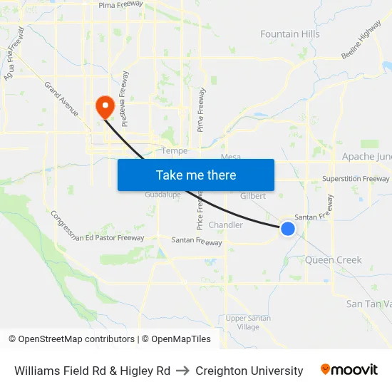 Williams Field Rd & Higley Rd to Creighton University map