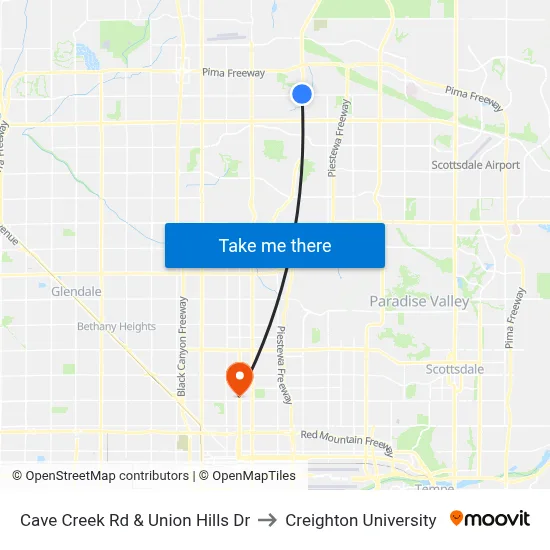 Cave Creek Rd & Union Hills Dr to Creighton University map