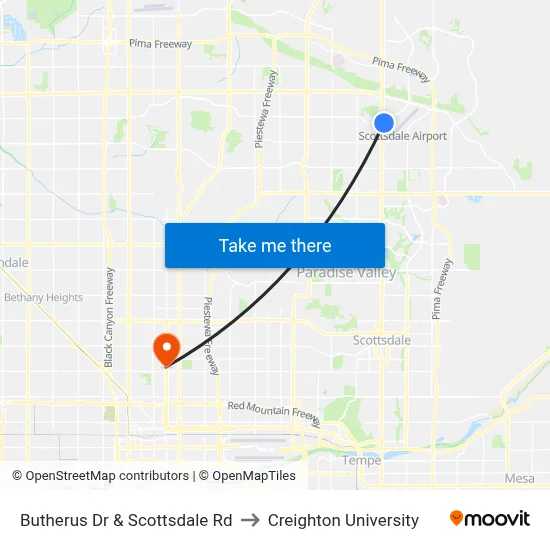 Butherus Dr & Scottsdale Rd to Creighton University map