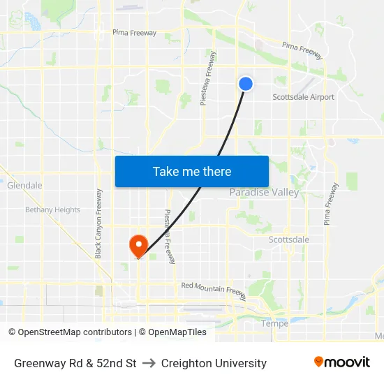 Greenway Rd & 52nd St to Creighton University map
